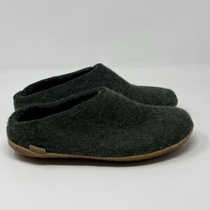 Glerups Wool Slippers Womens 10 Mens 8 Green Honey Rubber Bottom Slip On Comfort